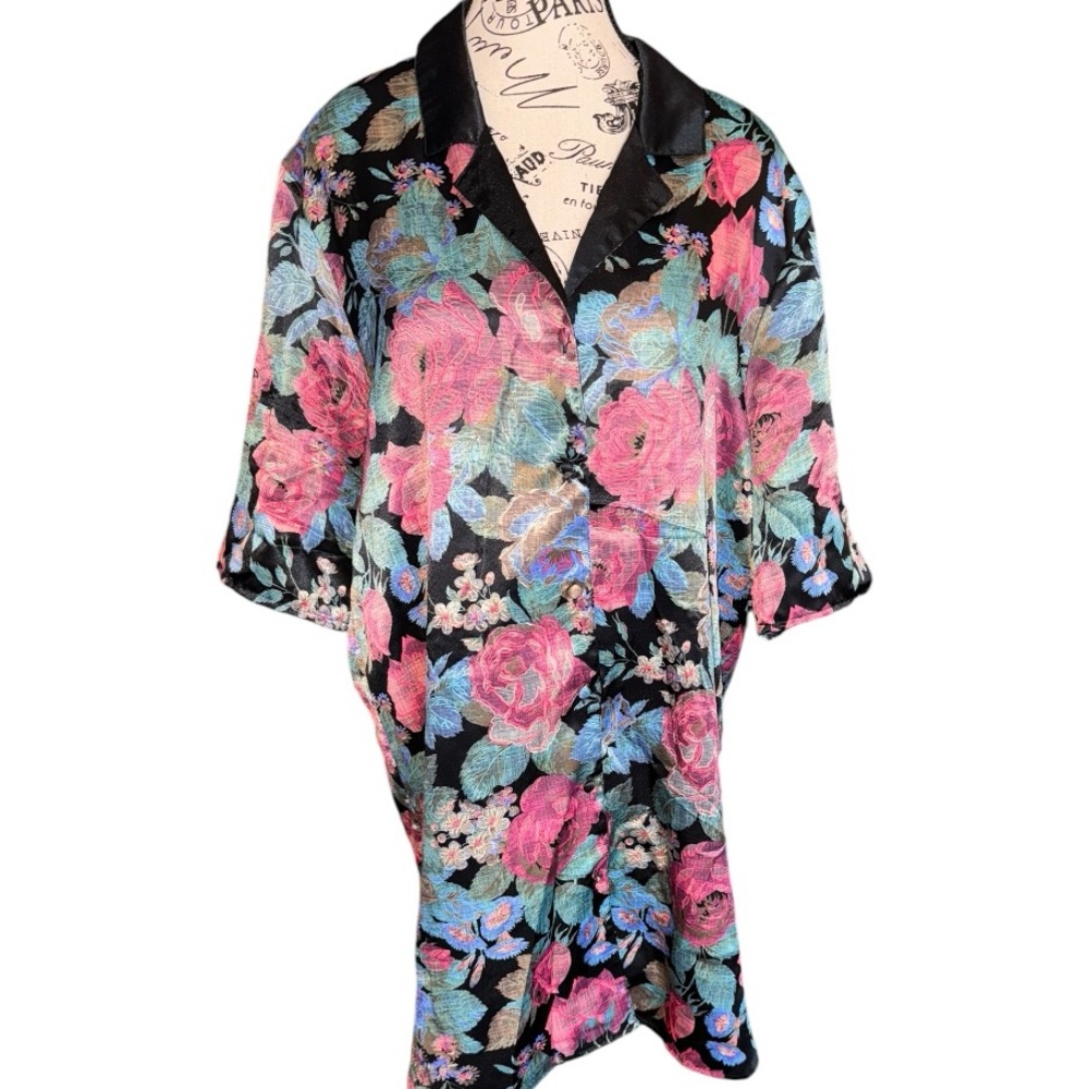 Vintage Victorias Secret Button Up Satin Night Shirt Size Medium